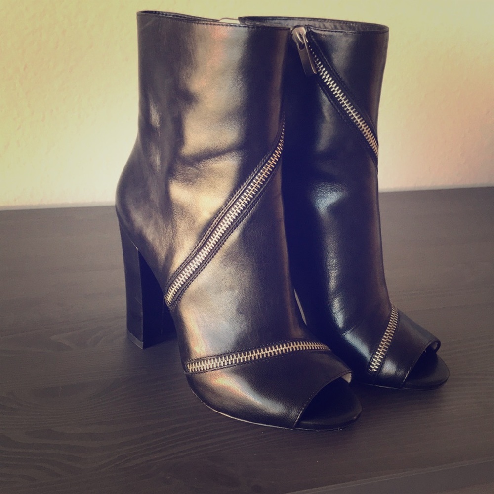 Open toed leather ankle boots